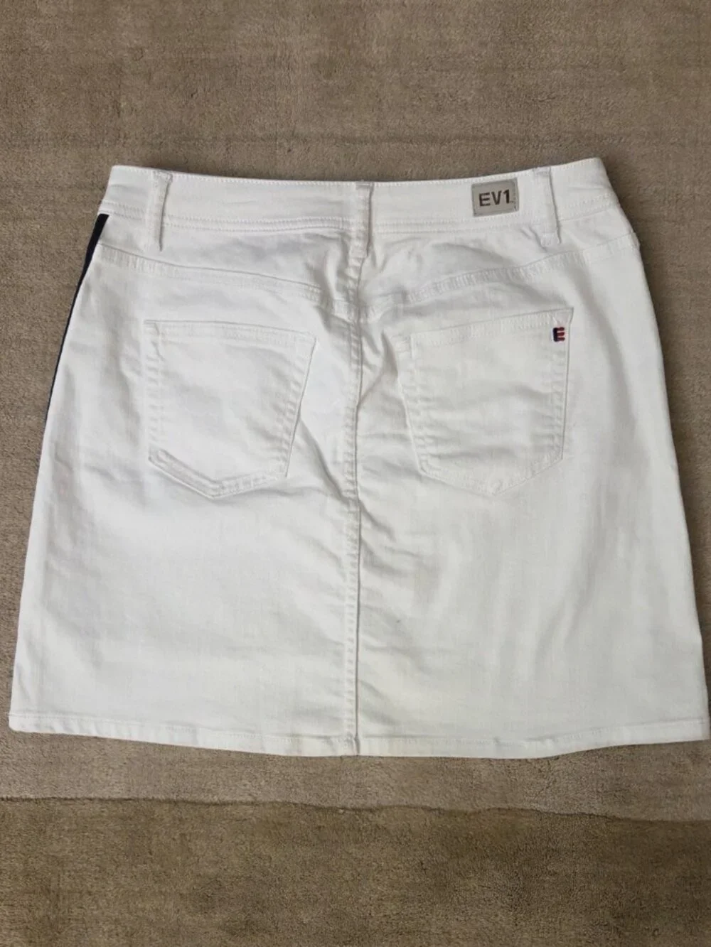 Ev1 sz 6-8 White Alex Laxed Vintage Denim Jean Skirt Stretch Cotton Blend Stripe